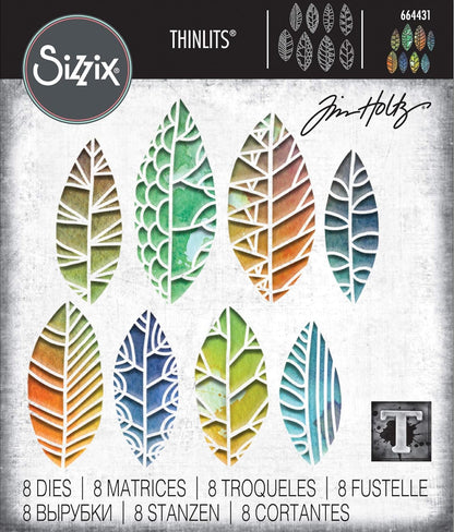 Sizzix Thinlits Die Set 8 Pack Cut Out Leaves by Tim Holtz, Multicolor