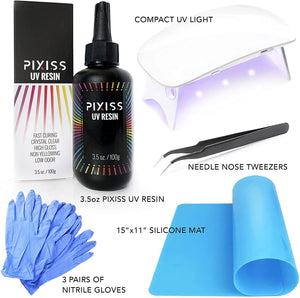 UV Light Resin Clear Epoxy Craft Resin Kit - Pixiss Crystal Clear Hard Type UV Resin Kit with UV Light and Accessories, Size: UV Resin, UV Light