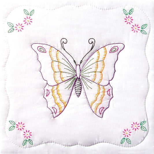 Jack Dempsey Stamped White Quilt Blocks, 9 by 9-Inch, Butterfly, 2-Pack