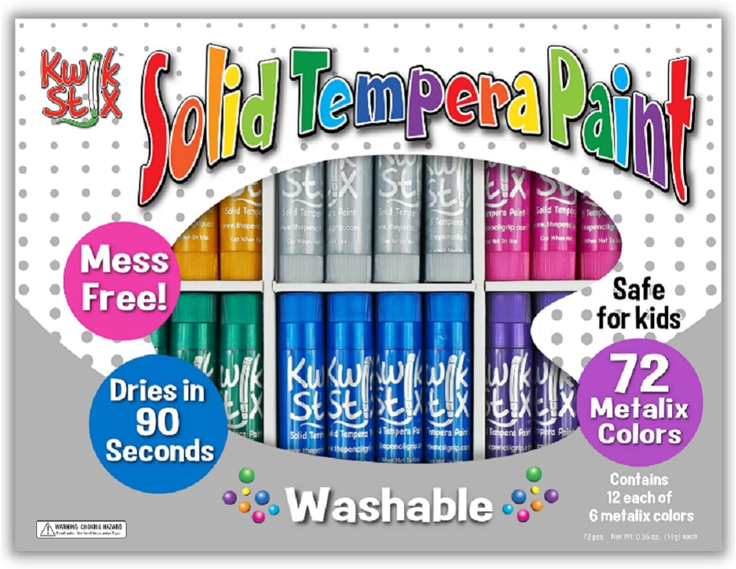 The Pencil Grip Kwik Stix Neon Paint Pens, Tempera Paint Pens, Super Quick Drying, Assorted Neon Colors, 72 Count - TPG-626