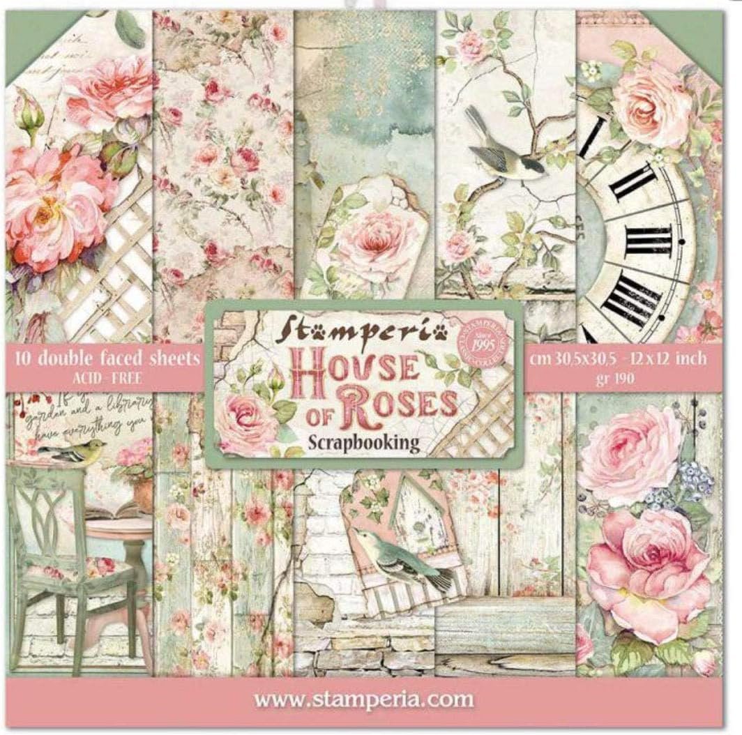 STAMPERIA INTERNATIONAL, KFT PAPER PAD 12X12 10PK HOUSE ROSE, 30.5 x 30.5 (12" x 12"), Multicoloured