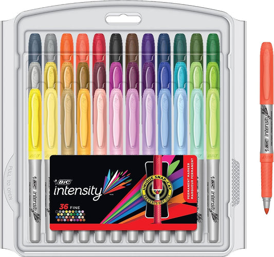 BIC Intensity Permanent Markers Fashion, Fine Point, Assorted Colors, 36-Count Pack, Ballpoint Pens for School and Office Supplies (GXPMP361-AST)