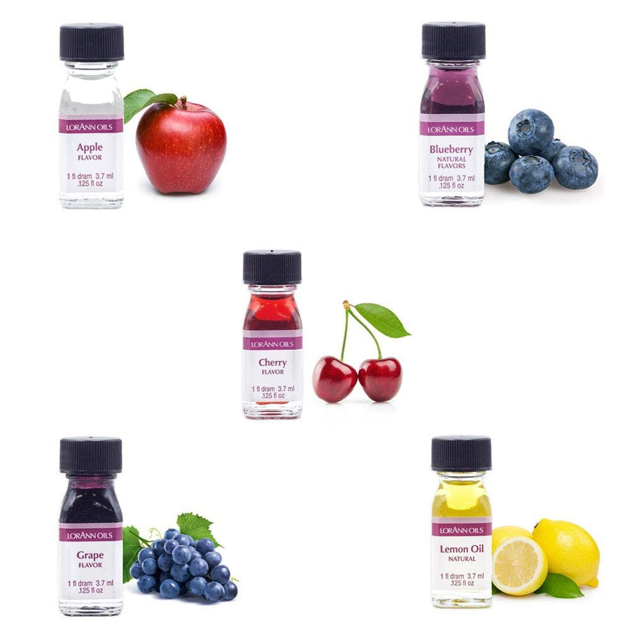 LorAnn Super Strength (Apple, Blueberry, Cherry, Grape and Lemon oil) Variety Pack of 5 with free 1 dram Dropper.