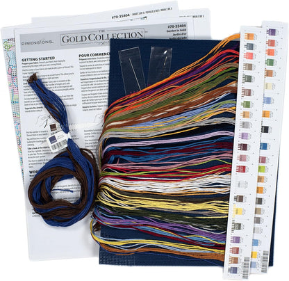 Dimensions Gold Collection Flower Vase Advanced Cross Stitch Kit, 11" x 15", 14 Count Navy Aida 5 Piece