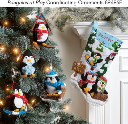 Bucilla Felt Applique Stocking Kit, Penguins at Play 18" Felt Applique Stocking Making Kit, Perfect for DIY Needlepoint Arts and Crafts, 89481E , White