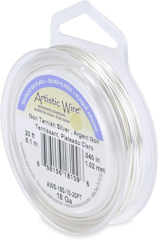 Artistic Wire, 24 Gauge / .51 mm Silver Plated Tarnish Resistant Colored Copper Craft Wire, Tarnish Resistant Silver, 15 yd / 13.7 m