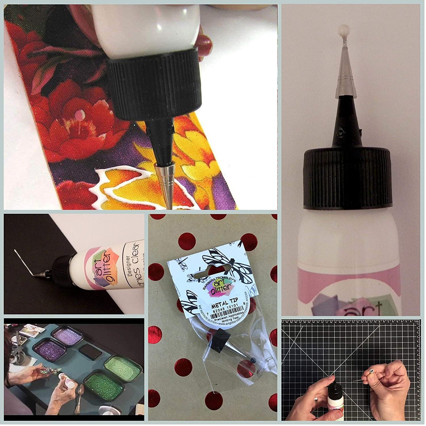 Art Glitter Designer Dries Clear Adhesive Non-Toxic Water-Based 2oz (60ml) and 16oz (480ml) with Metal Tip Precision Application Writing Tool — Arts and Crafts Scrapbooking Supplies Kit