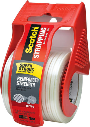 Scotch Reinforced Strength Shipping Strapping Tape 50-3M with Dispenser, Clear, 1.88"x 360 in, 1 Dispenser/Pack