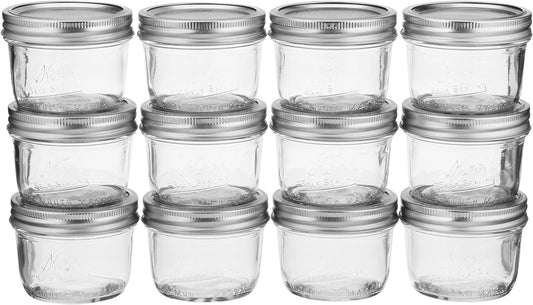Kerr Wide Mouth Half-Pint Glass Mason Jars 8-Ounces with Lids and Bands 12-Count per Case (1-Case)