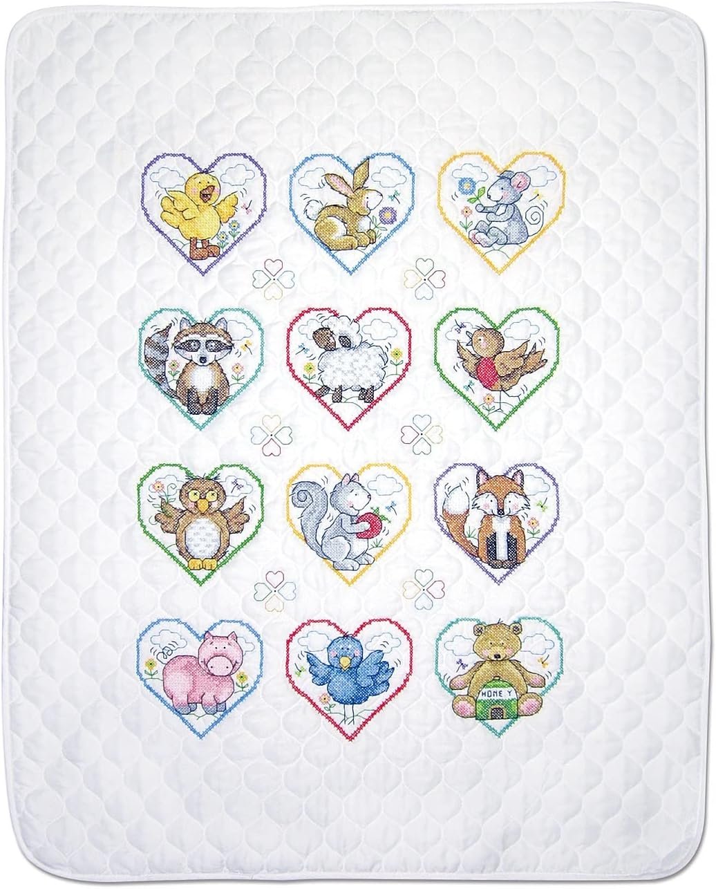 Design Works Crafts Janlynn Stamped for Cross Stitch Baby Quilt Kit, Animal Hearts