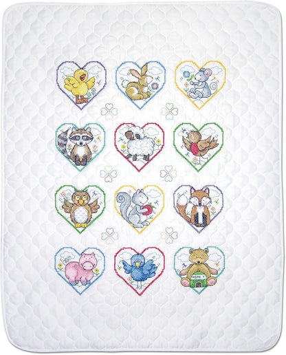Design Works Crafts Janlynn Stamped for Cross Stitch Baby Quilt Kit, Animal Hearts