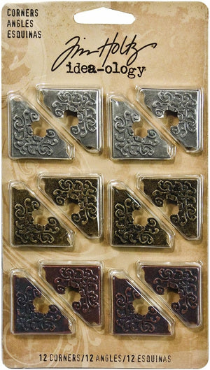 Tim Holtz Metal Corners, 12 per pack, 1 Inch, Antique Finishes, TH92789