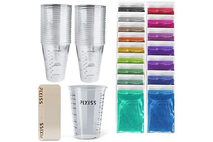 Disposable Epoxy Resin Mixing Cups Clear Plastic 10-Ounce 20-Pack, 15 Pack Mica Powders, 20 Mixing Sticks