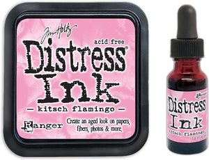 Tim Holtz Distress Kitsch Flamingo February 2021 Release, Distress Oxide Ink Pad and Oxide Reinker, Distress Ink Pad and Distress Reinker, Bundle of 4 Items