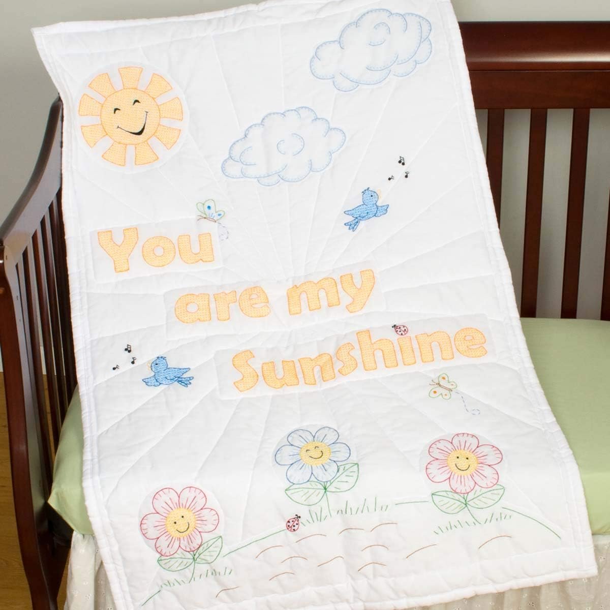 Jack Dempsey Needle Art You are My Sunshine Baby Quilt, White