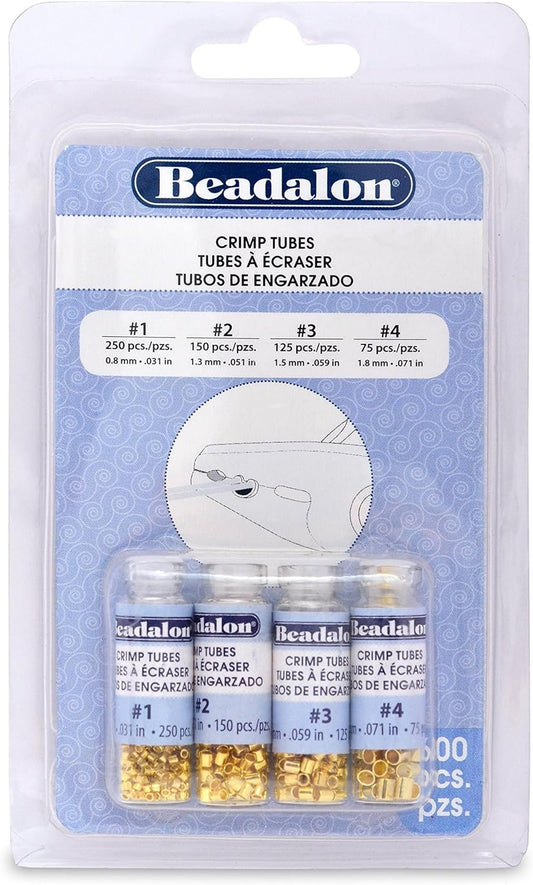 Crimp Tube Variety Pack Sizes #1, #2, #3, #4 600/Pkg - Gold Plated
