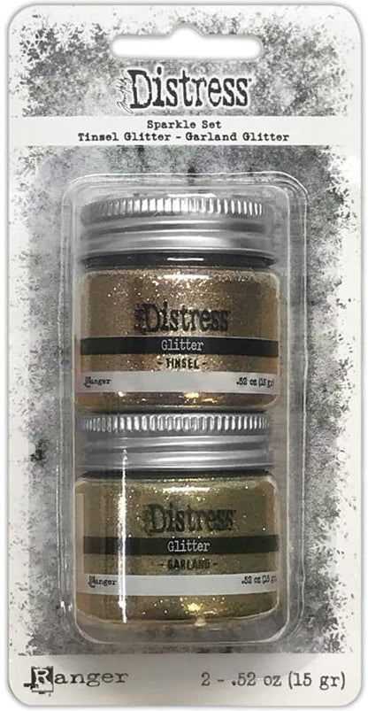 Ranger - Tim Holtz Distress Holiday Sparkle Set & Holiday Texture Set - 4 Jars - Two Set Bundle, red green