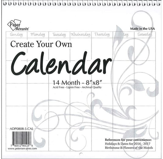 Accent Design Paper Accents CYO Calendar 8x8 Blank Wht Calendar8x8