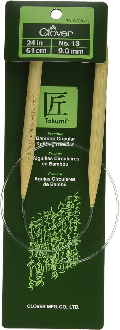 Clover 3016/24-13, Takumi Bamboo Circular 24 inch Knitting Needles, Size 13