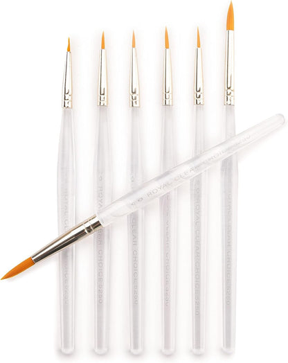 Royal & Langnickel RSET-9158 Royal Zip N' Close Gold Taklon Clear Acrylic Handle Detail Brush Set, 10.5 x 3.9 x 0.5, Multicolor, 7-Piece