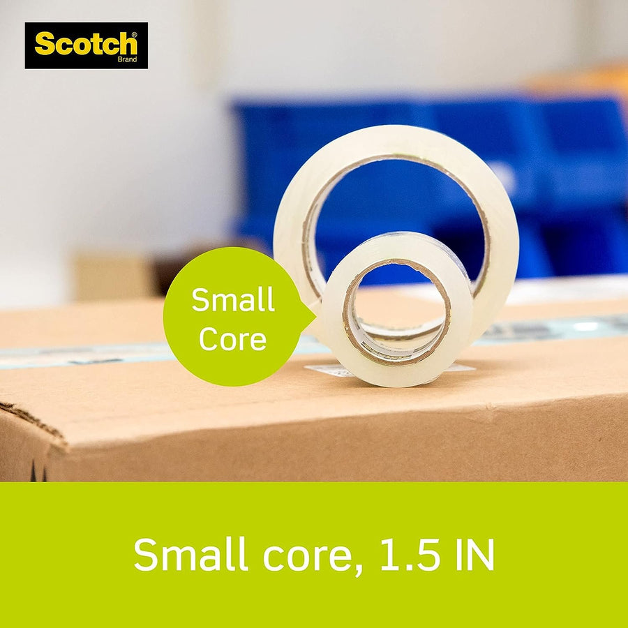 Scotch Sure Start Shipping Packaging Tape, 1.88"x 22.2 yd, Designed for Packing, Shipping and Mailing, Quiet Unwind, No Splitting or Tearing, 1.5" Core, Clear, 1 Dispensered Roll (145)