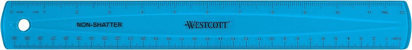Westcott Shatterproof Ruler, Assorted Translucent Colors, 12"