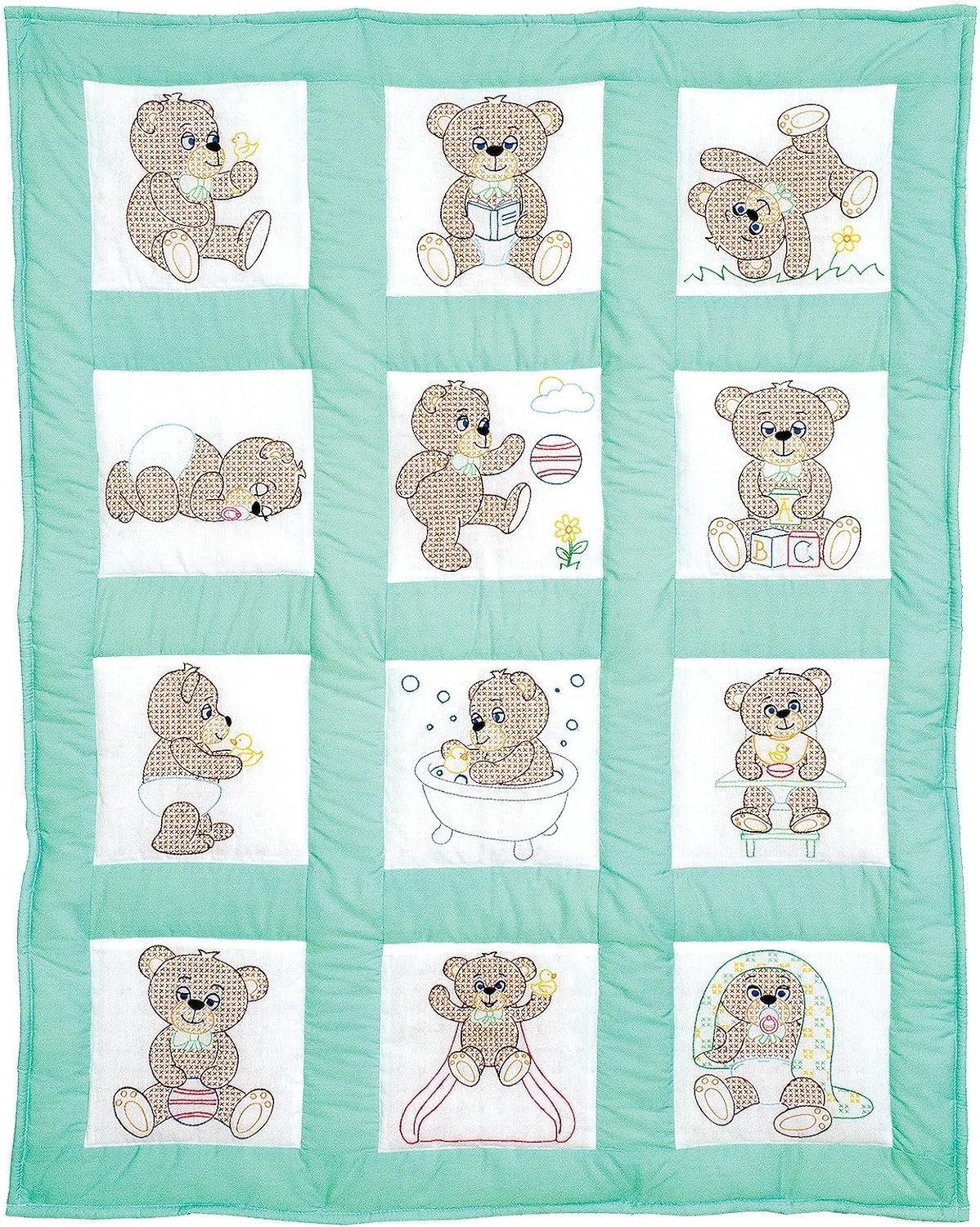Jack Dempsey Needle Art Teddy Bears Nursery Quilt Blocks, White, 9 by 9-Inch