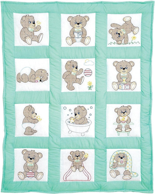 Jack Dempsey Needle Art Teddy Bears Nursery Quilt Blocks, White, 9 by 9-Inch