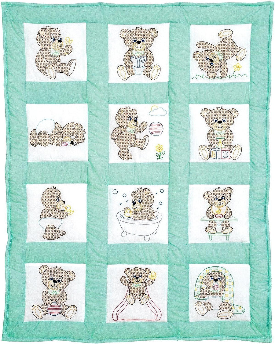 Jack Dempsey Needle Art Teddy Bears Nursery Quilt Blocks, White, 9 by 9-Inch