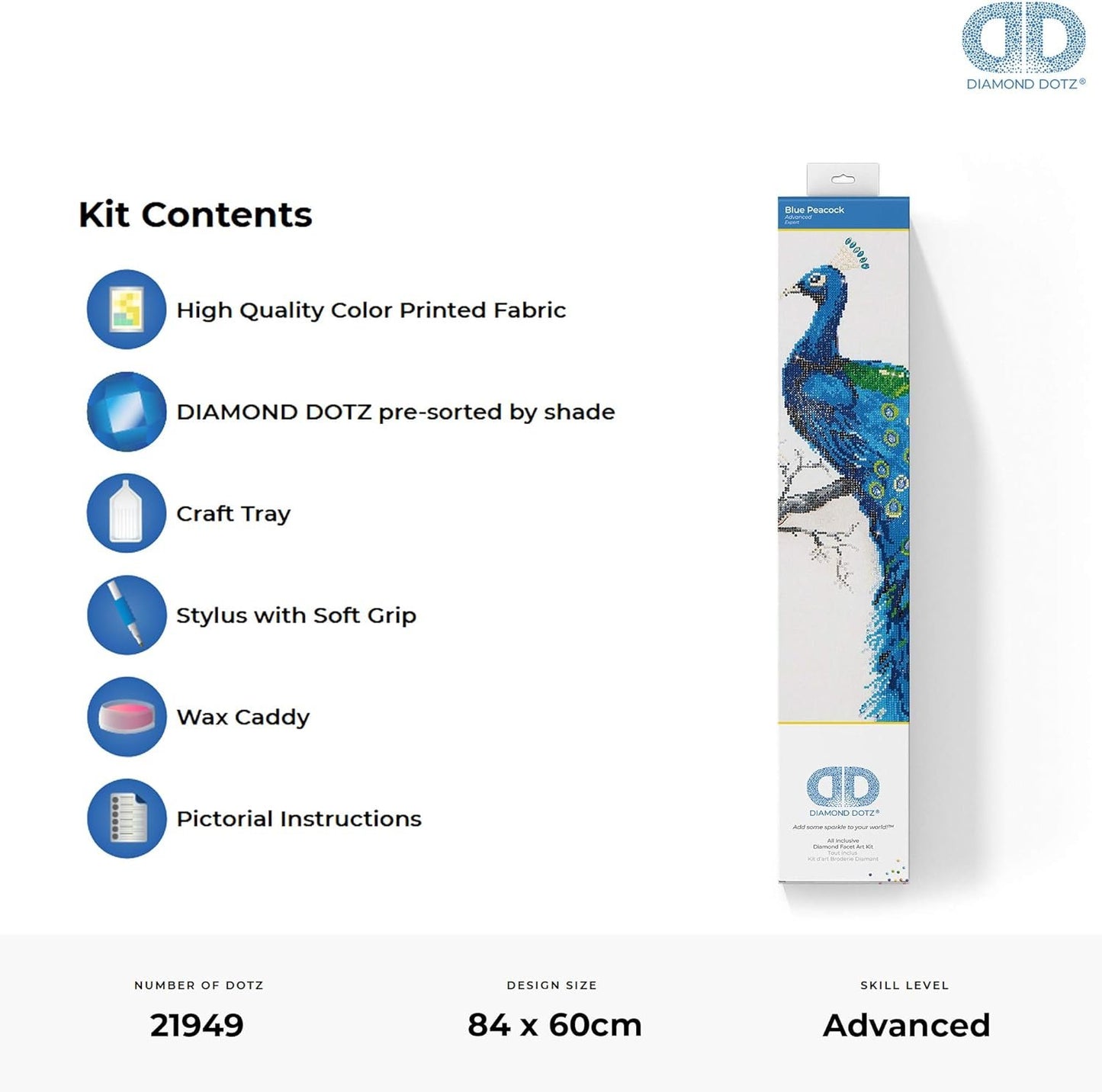 DIAMOND DOTZ Blue Peacock Diamond Painting Artwork Kit