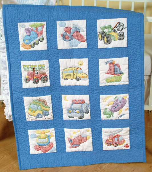 Jack Dempsey Needle Art 30079 Nursery Quilt Transportation Blocks, 12 Quilt Blocks, 9-Inch-by-9-Inch, White