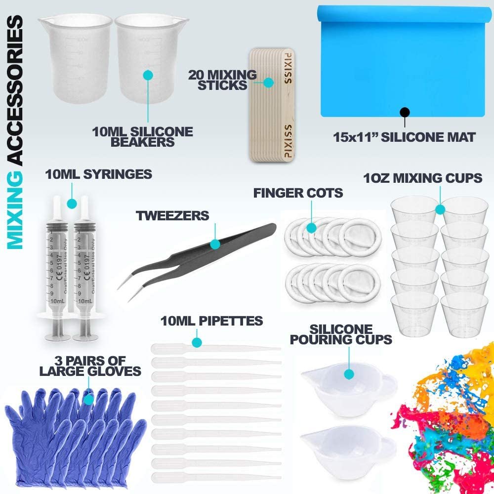 Glitter Epoxy Tumbler Kit, Clear Casting Resin 8-Ounce, 3 Silicone Epoxy Brushes for Tumblers, Pixiss Epoxy Resin Mixing Bundle