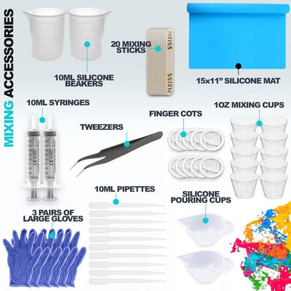 Glitter Epoxy Tumbler Kit, Clear Casting Resin 8-Ounce, 3 Silicone Epoxy Brushes for Tumblers, Pixiss Epoxy Resin Mixing Bundle