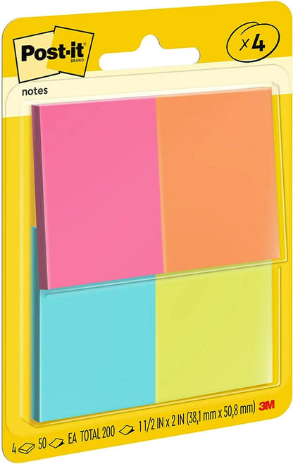 Post-it Mini Notes, 1.5x2 in, 4 Pads, America's #1 Favorite Sticky Notes, Poptimistic Collection, Bright Colors (Magenta, Pink, Blue, Green), Clean Removal, Recyclable (653-8AF)