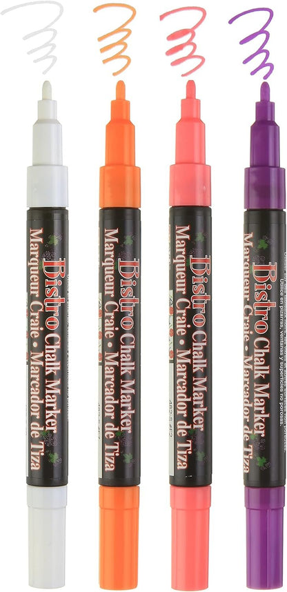 Uchida, 482-4H, 4 Piece, Bistro Fine Line Chalk Marker Set, Fluorescent Colors