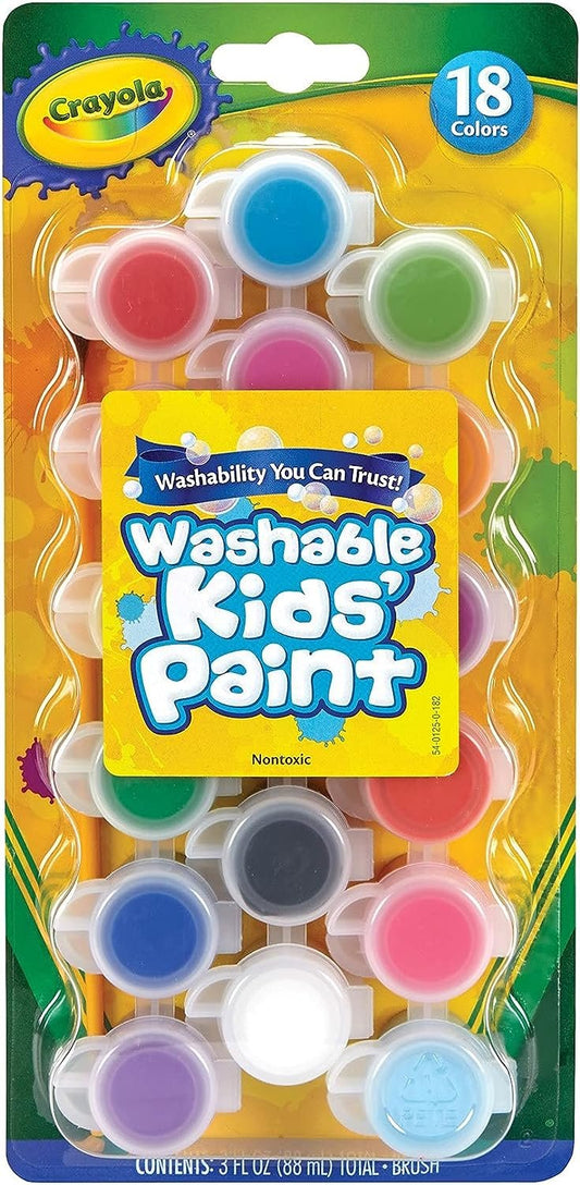 Crayola Washable Kids Paint Set & Paintbrush, Painting Supplies, 18 Count