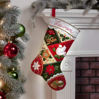 Bucilla, Elegant Patchwork, Felt Applique Christmas Stocking Kit, 18""" (89261E)