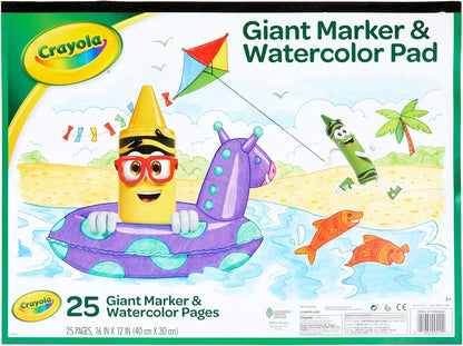 Crayola Giant Marker and Watercolor Pad, Kids Art Supplies, Gift , White includes 1 Pad (25 sheets)