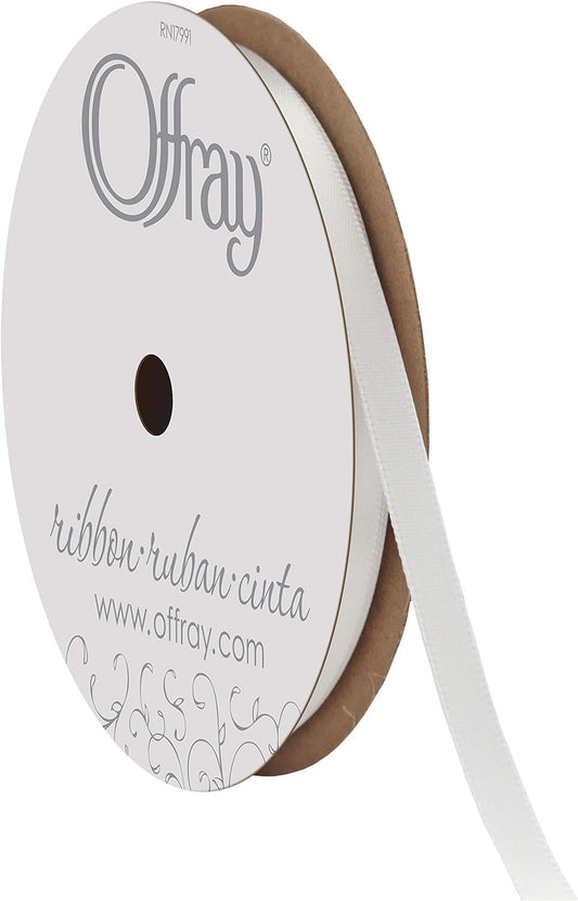 Offray 1/4" Wide Double Face Satin Ribbon, 20 Yards, White