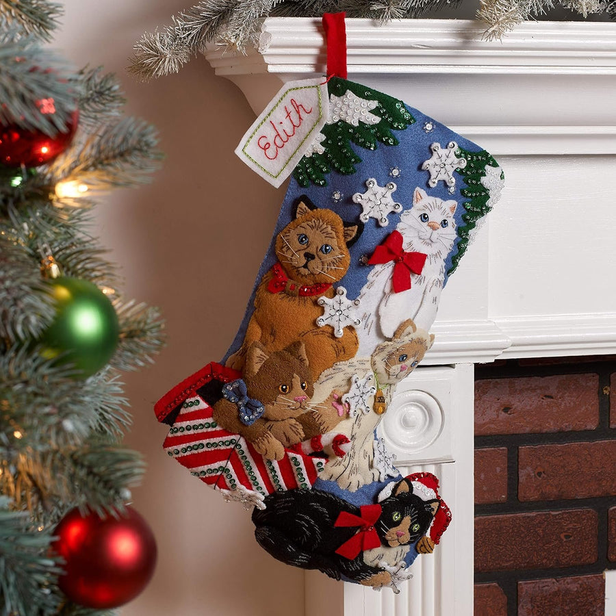 Bucilla, Christmas Kitties, Felt Applique Stocking Kit, 18""" (89241E)
