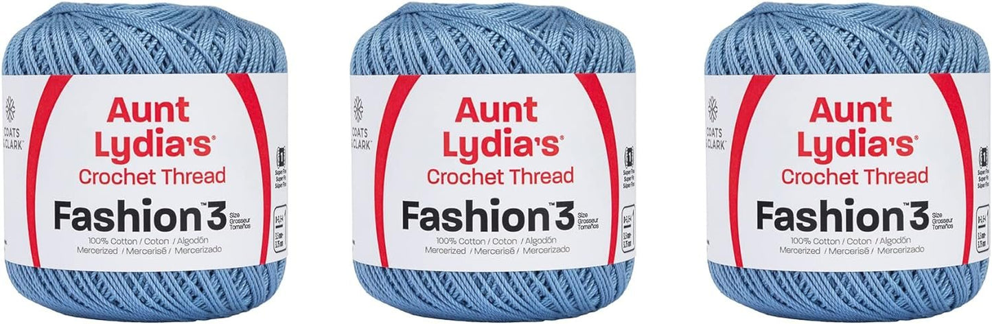 Aunt Lydia Fashion Warm Blue Crochet - 3 Pack of 150y/137m - Cotton - Gauge 3 - Crochet