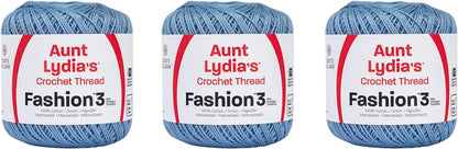 Aunt Lydia Fashion Warm Blue Crochet - 3 Pack of 150y/137m - Cotton - Gauge 3 - Crochet