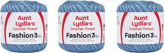 Aunt Lydia Fashion Warm Blue Crochet - 3 Pack of 150y/137m - Cotton - Gauge 3 - Crochet