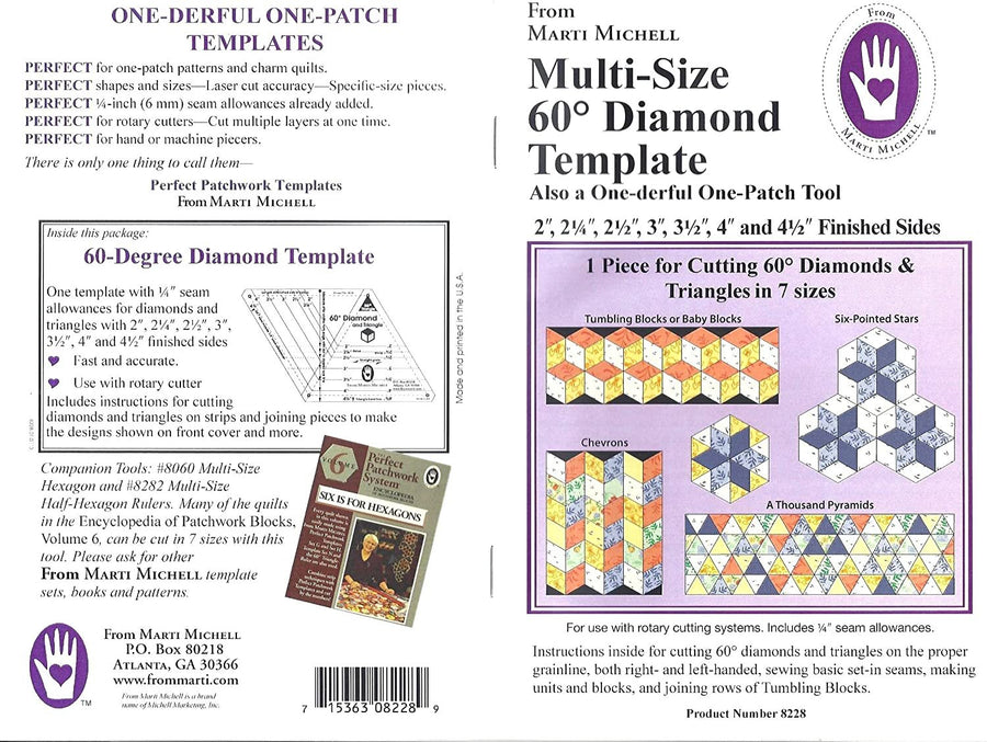 Marti Michell Quilting Templates Bundle – 2 Items: 2 ½-Inch Strippers Templates and One-Derful One Patch 60-Degree Diamond and Triangle Template