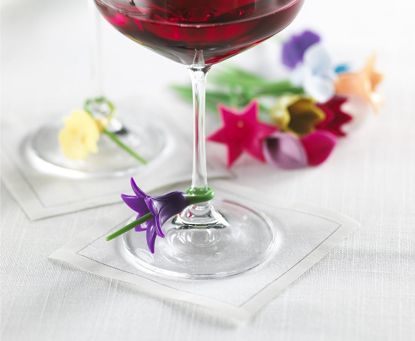 Trudeau Duo Tone Floral Wine Charms, Multicolor, Set of 12