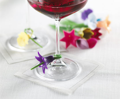 Trudeau Duo Tone Floral Wine Charms, Multicolor, Set of 12