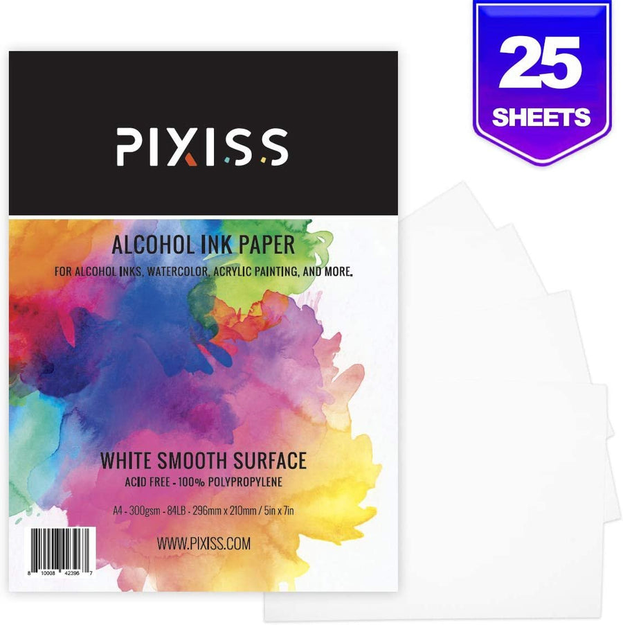 Alcohol Ink Paper Blending Solution and Alcohol Blending Brushes, Alcohol Ink Supplies Include 25 Sheets Medium 5x7-Inch, 4-Ounce Blending Solution and 10 Brushes