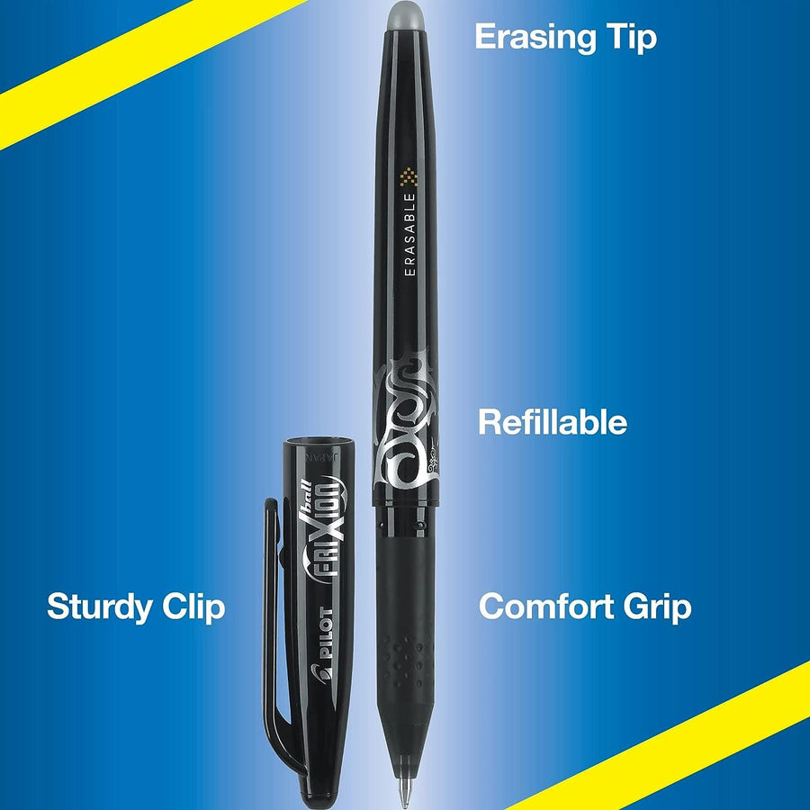 Pilot, FriXion Ball Erasable & Refillable Gel Ink Pens, Fine Point 0.7 mm, Pack of 12, Black