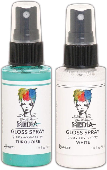 Dina Wakley MEdia Gloss Sprays by Ranger - Magenta, Cheddar, Lemon, Lime, Olive, Turquoise, Ocean, Marine, Night, Fuchsia, Eggplant, White, Bundle of 12 (1.9 Fl oz) Spray Bottles