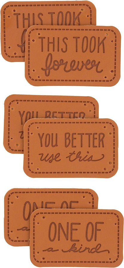 Boye Sarcastic Leather Handmade Labels for Crafts, Knitting, and Crocheting, 6 Pack